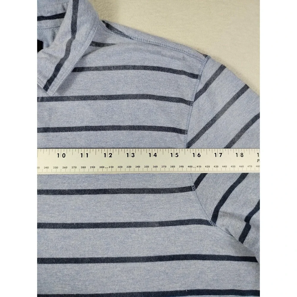 Banana Republic Polo Shirt Mens Large Blue Stripe‎ Cotton Blend Jersey Casual